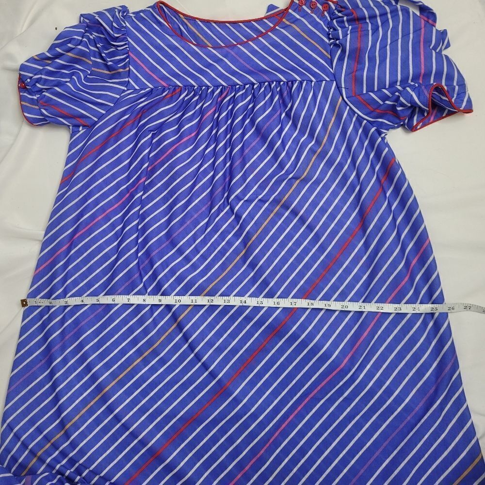 VINTAGE 70s‎ dress blue striped puff sleeve tie waist midi M - Picture 10 of 11